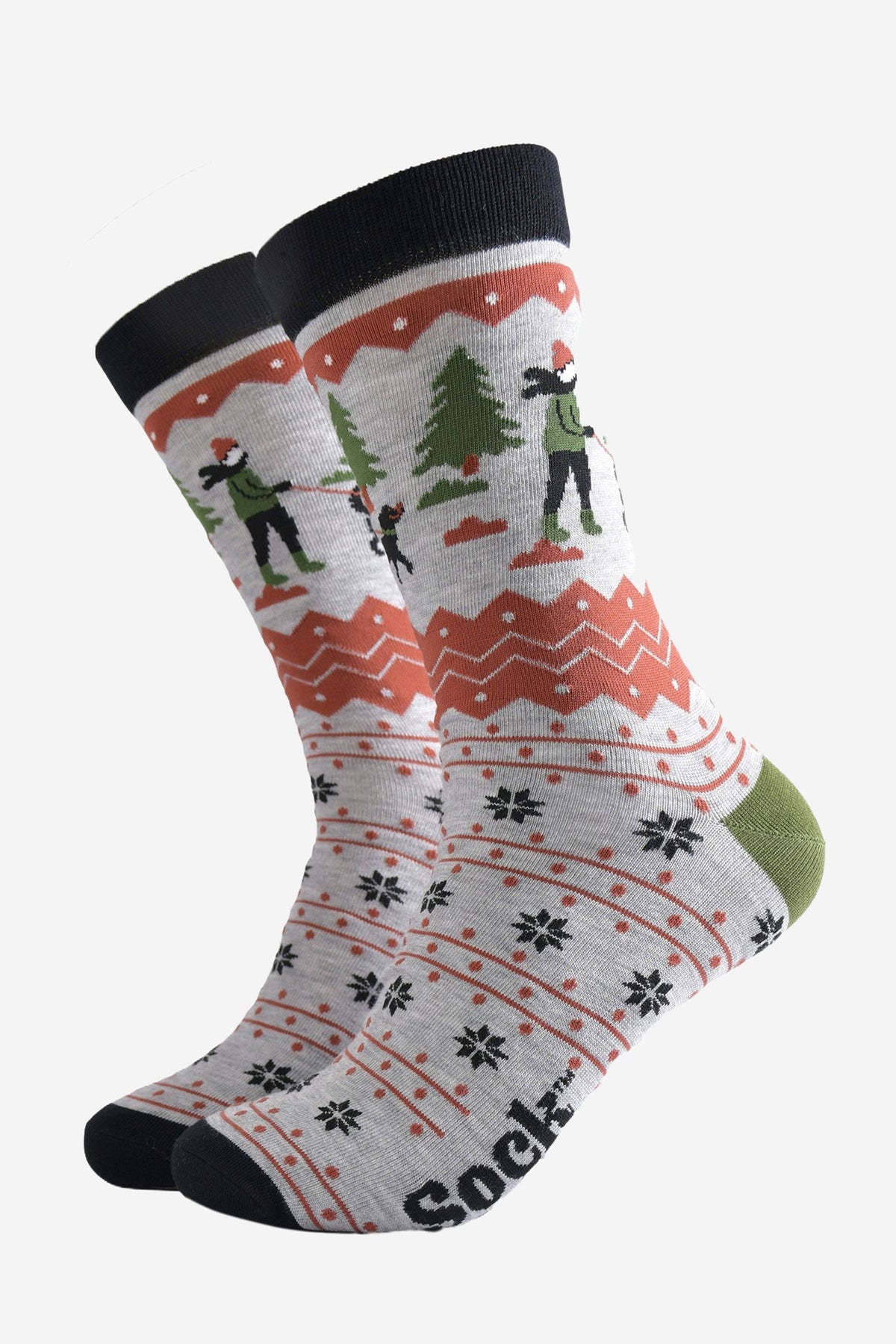 Men's Bamboo Socks - Grey/Green, Man and His Dog