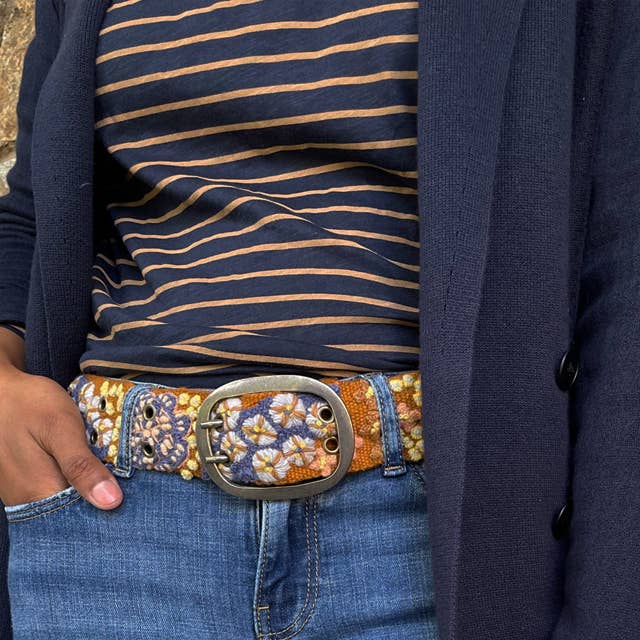 Jenny Krauss  - Blue Skies - Handmade Floral Embroidered Wool Belt