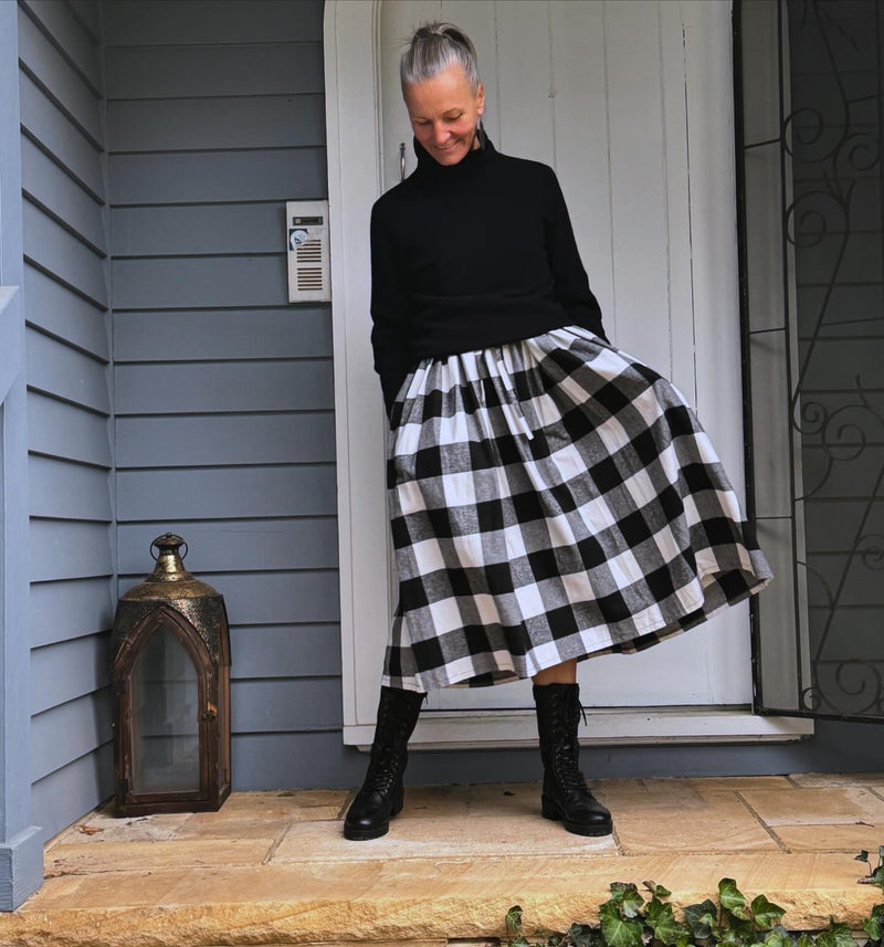 Winter Cotton Flannel Dress - Black Check