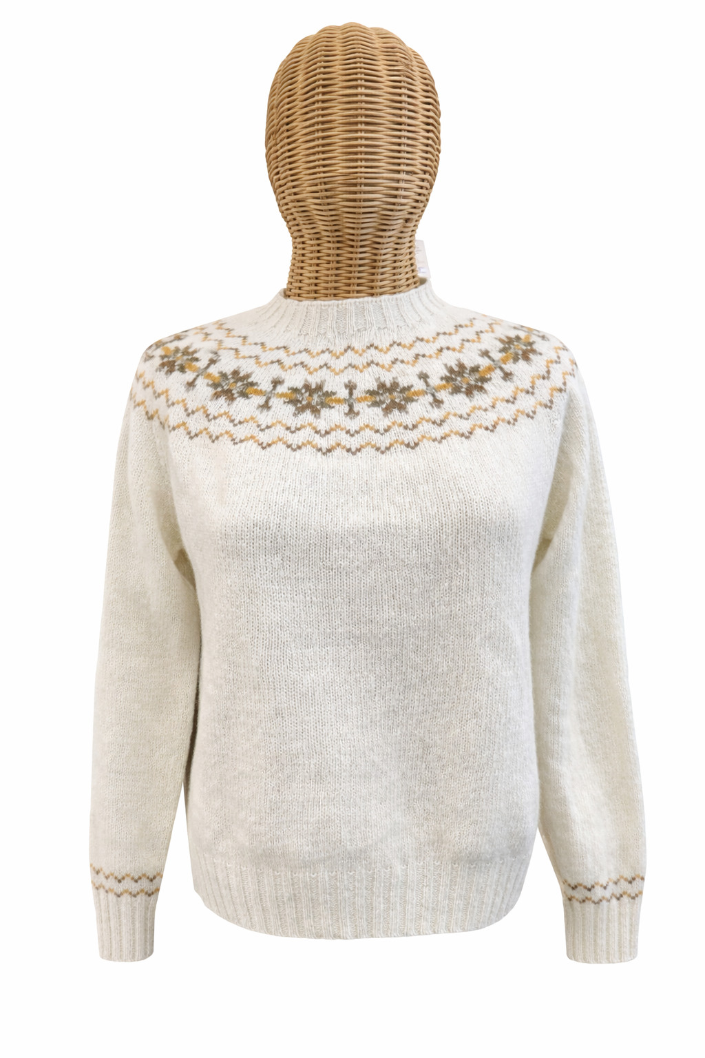 Harley of Scotland - Yoke Fairisle Wider and Shorter Style Jumper - Snow White