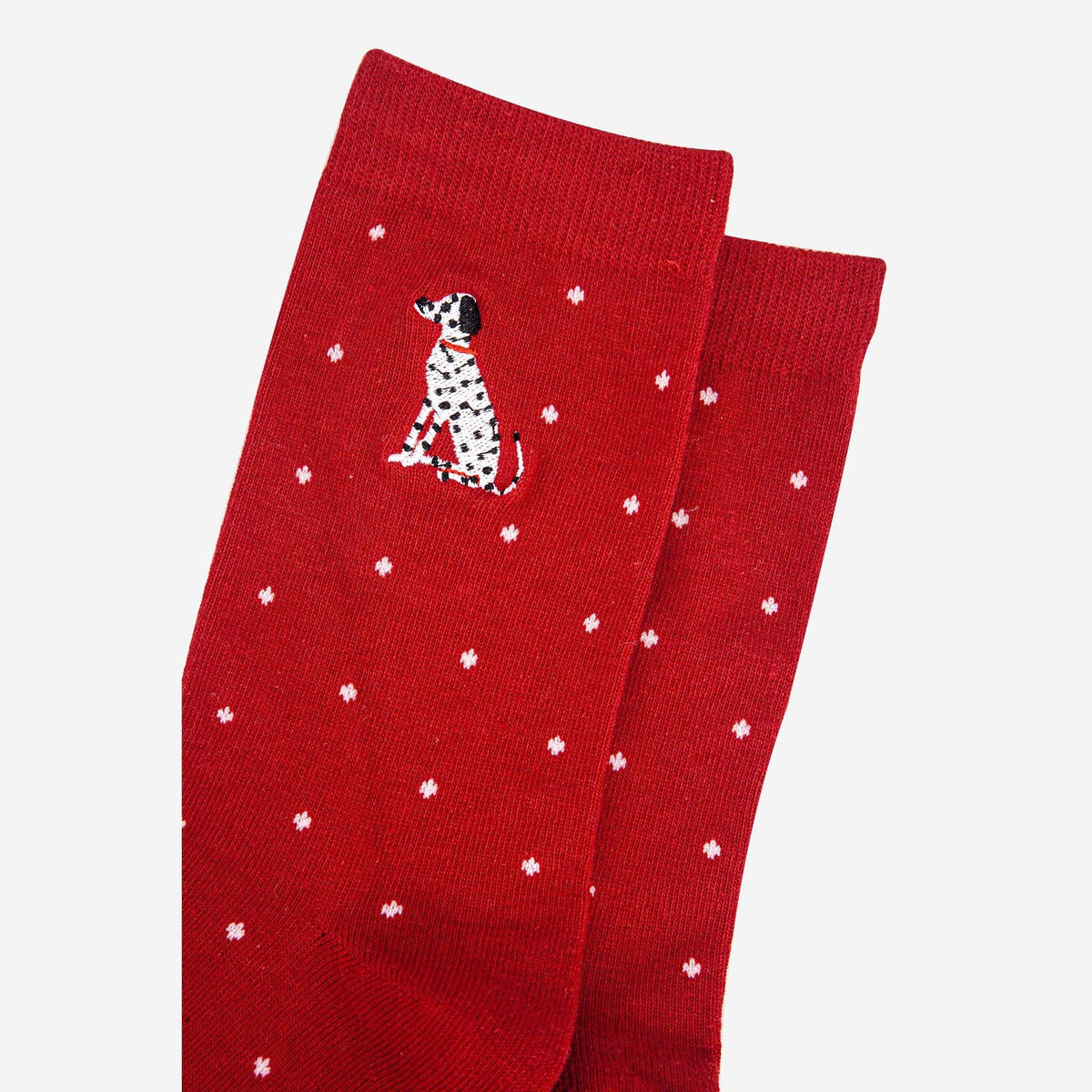 Women's Embroidered Ankle Socks - Red, Dalmatian Polka Dot