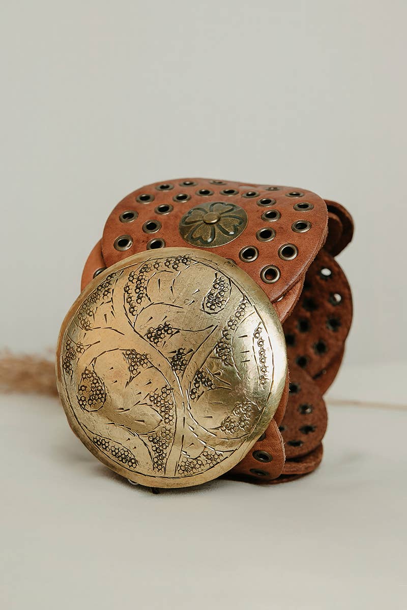 Alpha Boho Wide Leather Belt - Light Brown