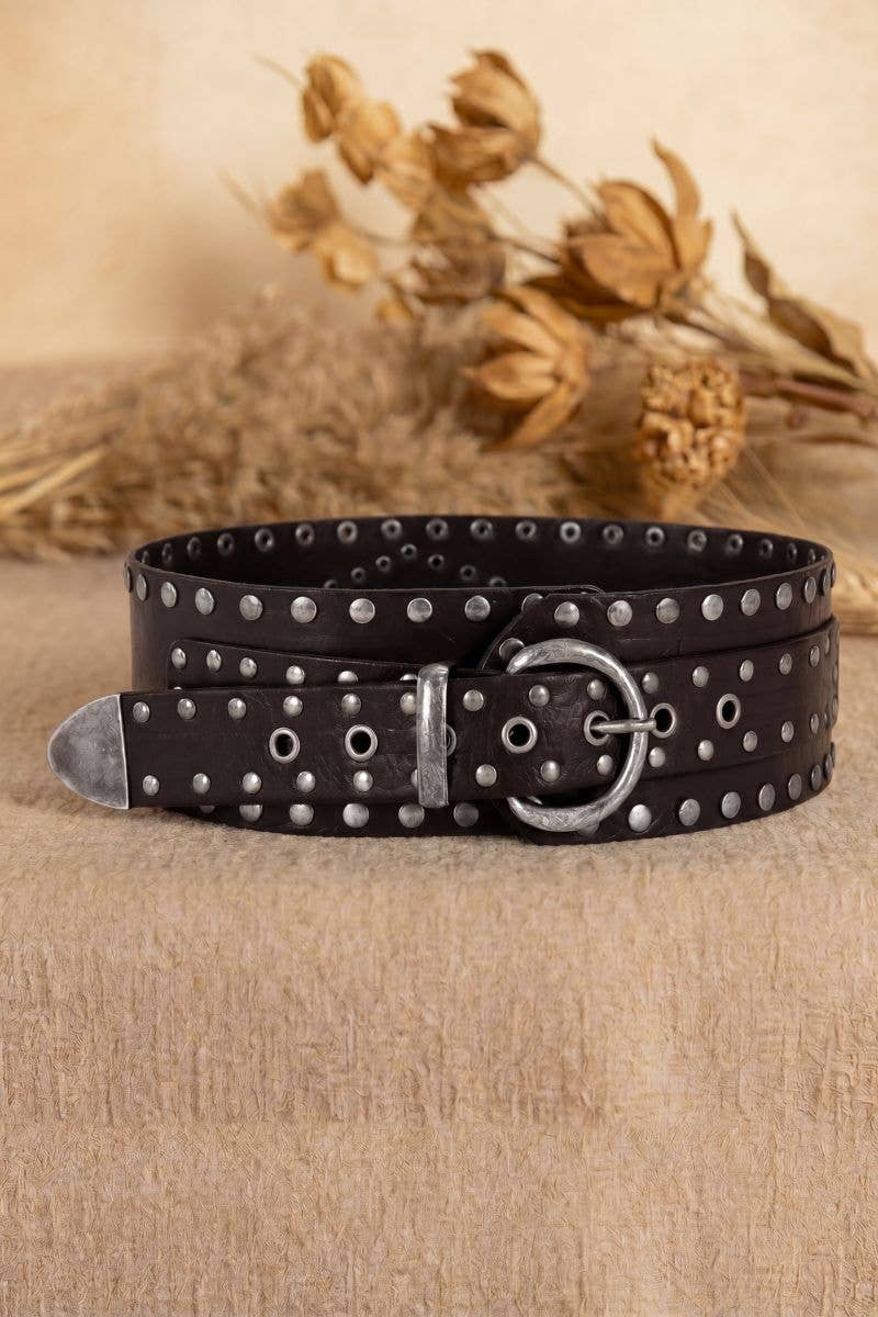 Apolo - Sash Leather Belt w Studs -  Dark Brown