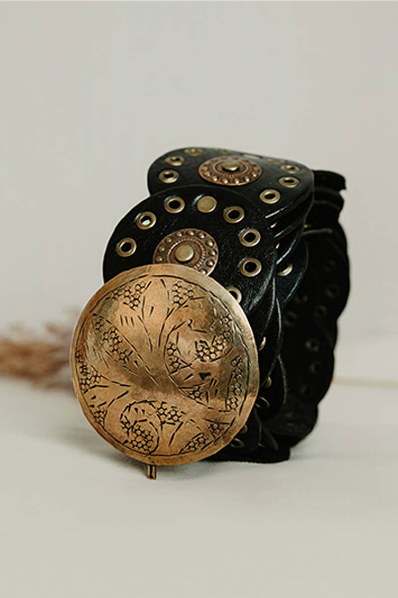 Alpha - Boho Leather Boho Midi Belt - Black