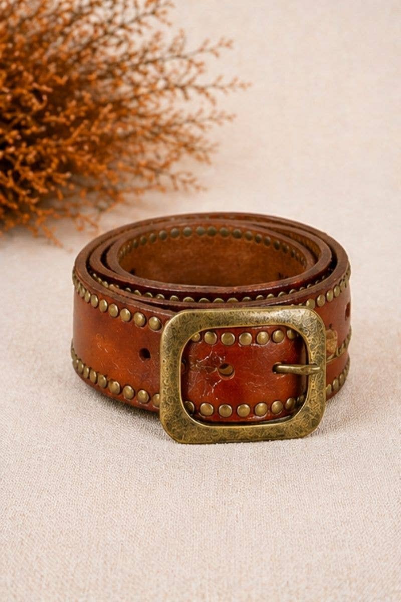 Helios - Leather Belt w Studs - Light Brown