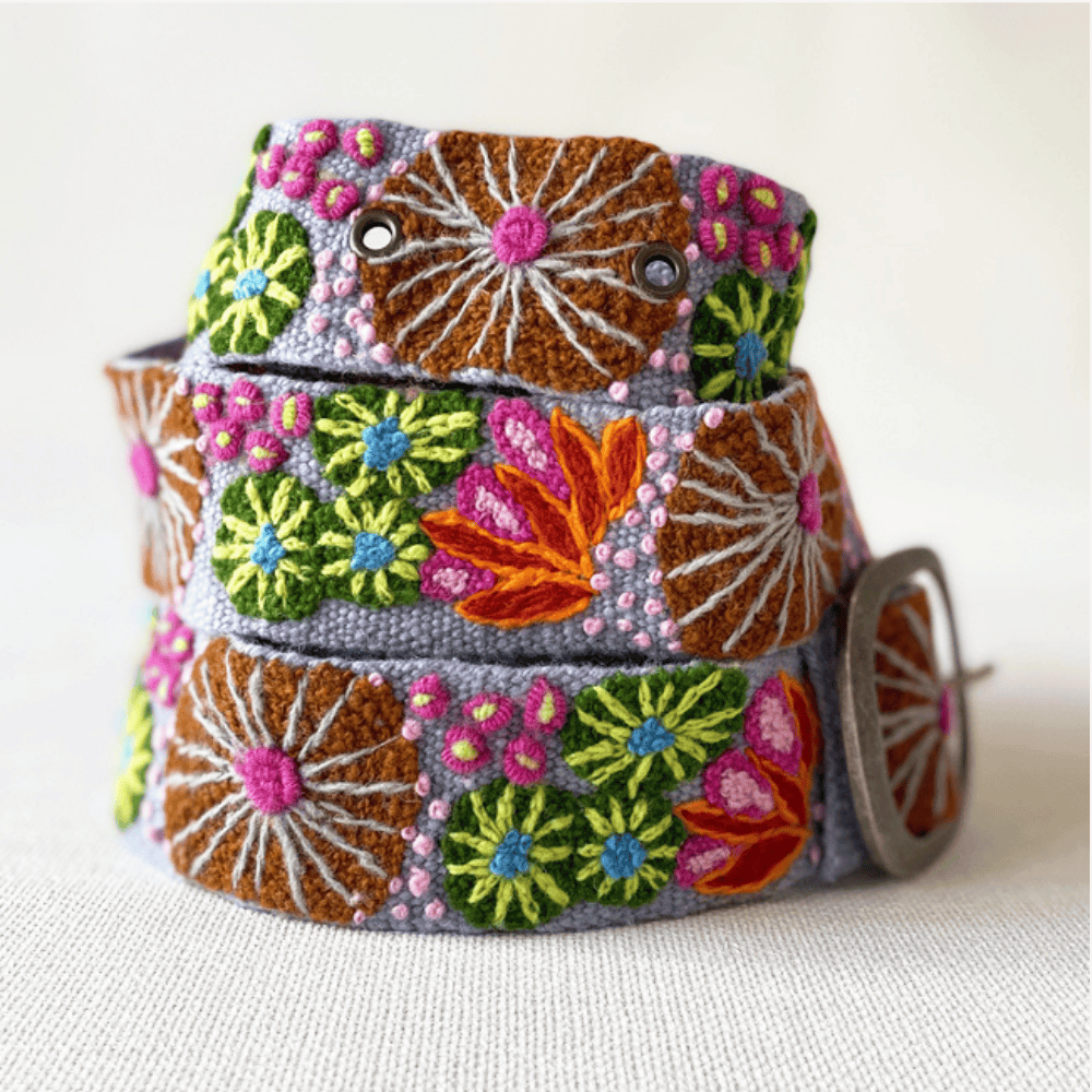 Jenny Krauss - Floral Hand Embroidered Wool Belt - Evening Shade