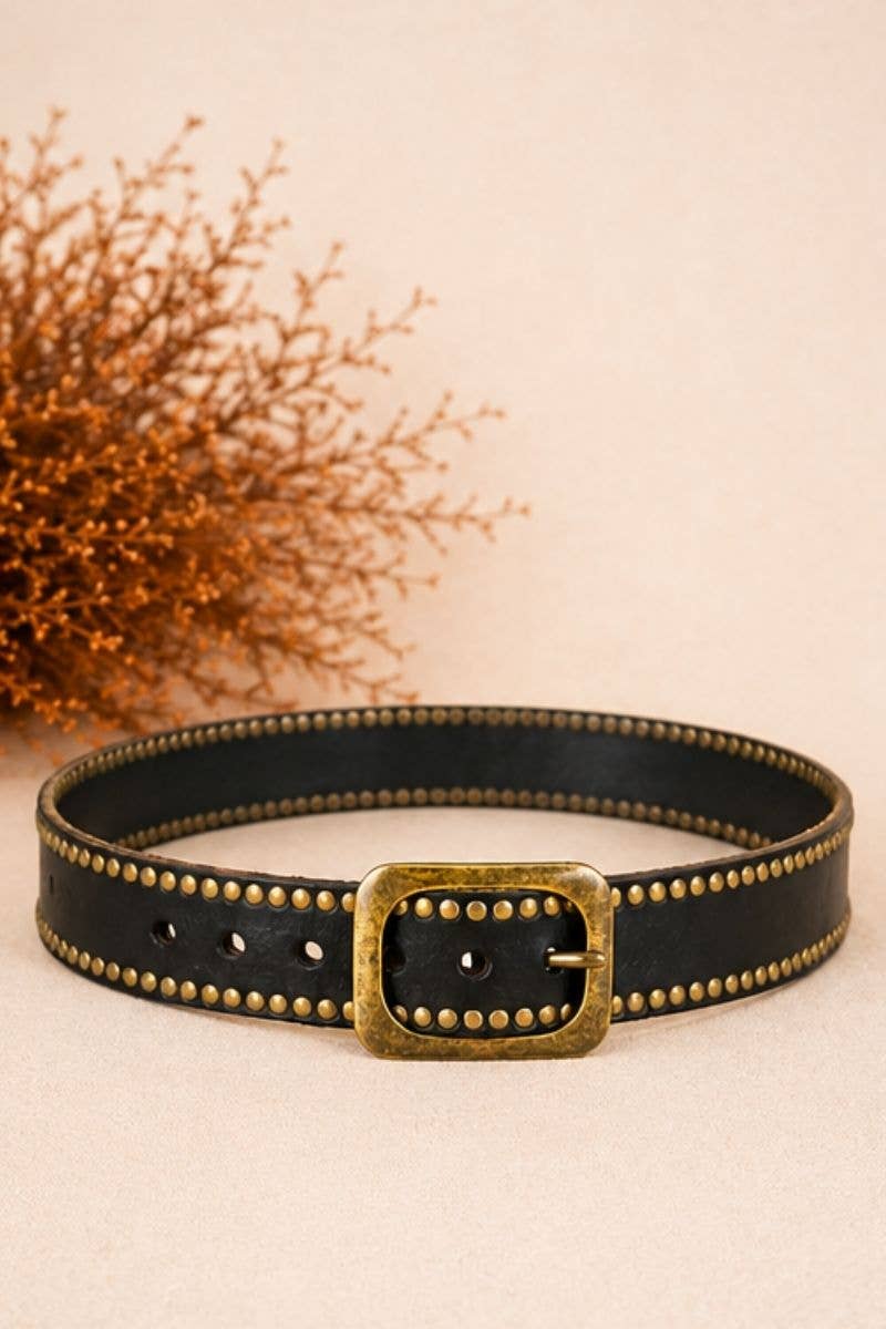 Helios - Leather Belt w Studs - Black