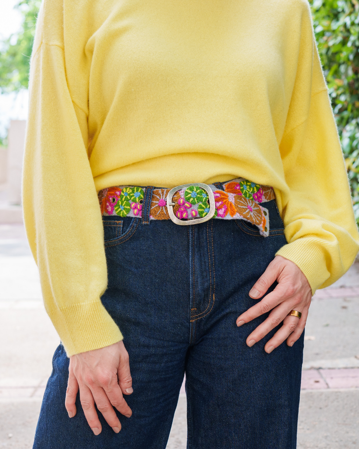 Jenny Krauss - Floral Hand Embroidered Wool Belt - Evening Shade