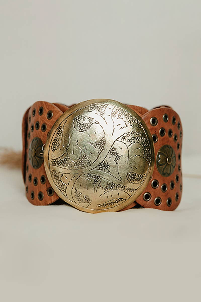 Alpha Boho Wide Leather Belt - Light Brown