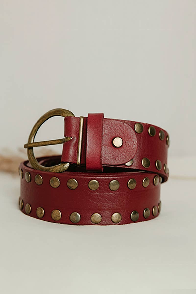 Cirius Leather Belt With Studs - Burgundy