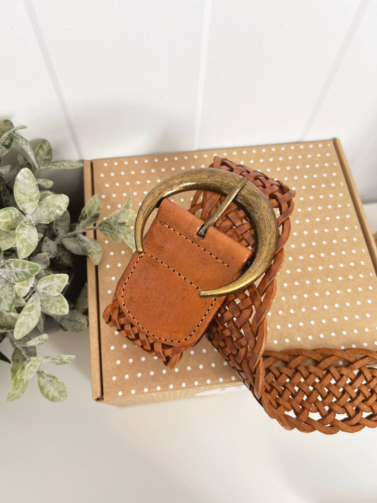 Moon - Boho Style Wide Leather Belt - Brown