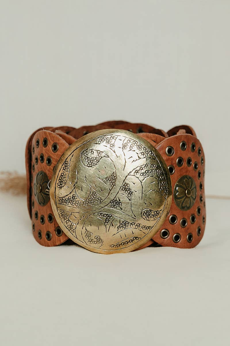 Alpha Boho Wide Leather Belt - Light Brown