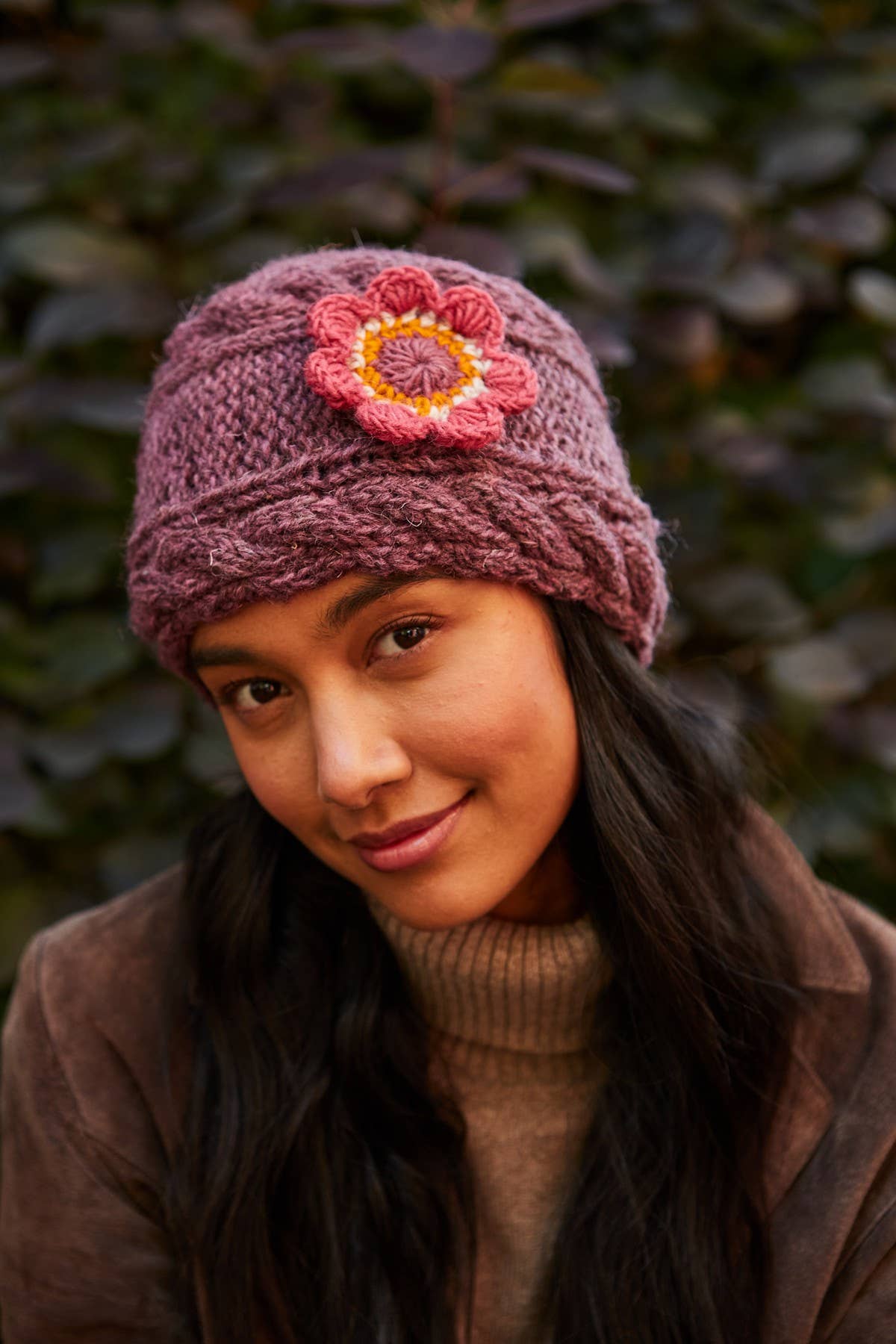 Sorrento Flower Beanie - Plum