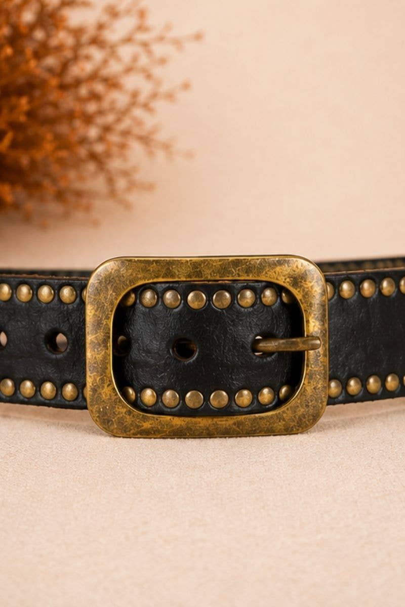 Helios - Leather Belt w Studs - Black