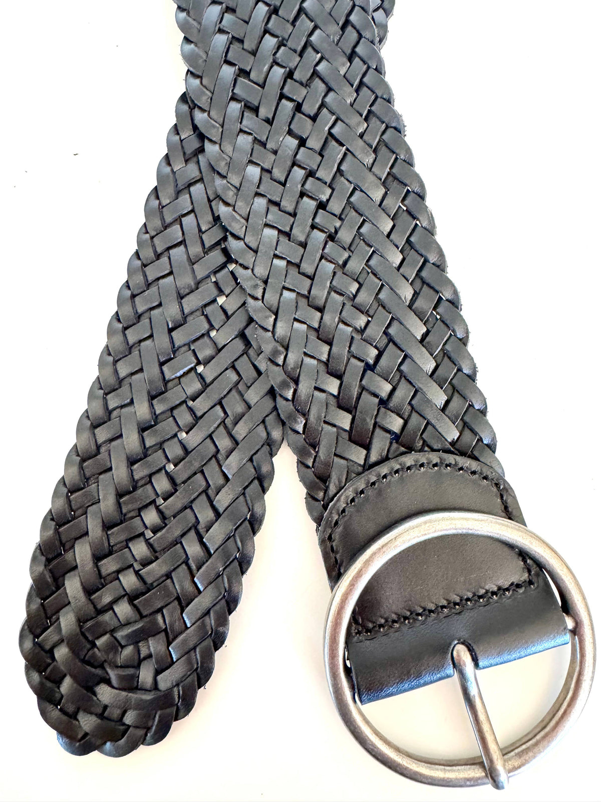 Ginger Blue - Classic Wide Braided Leather Belt - Black