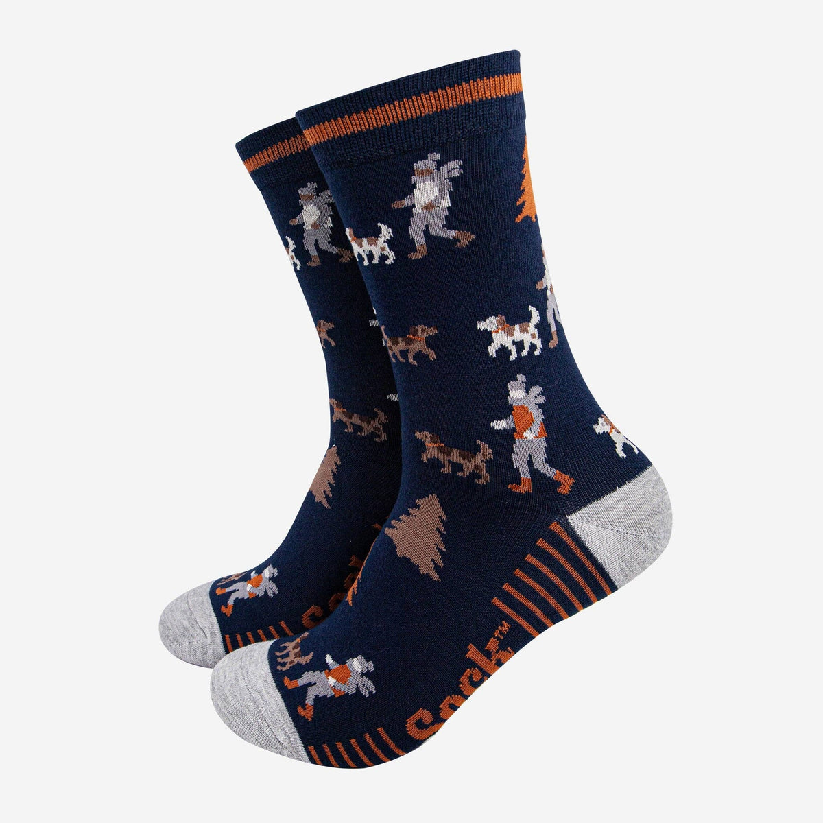 Men's Bamboo Socks - Navy Blue/Light Grey, Man and his Dog