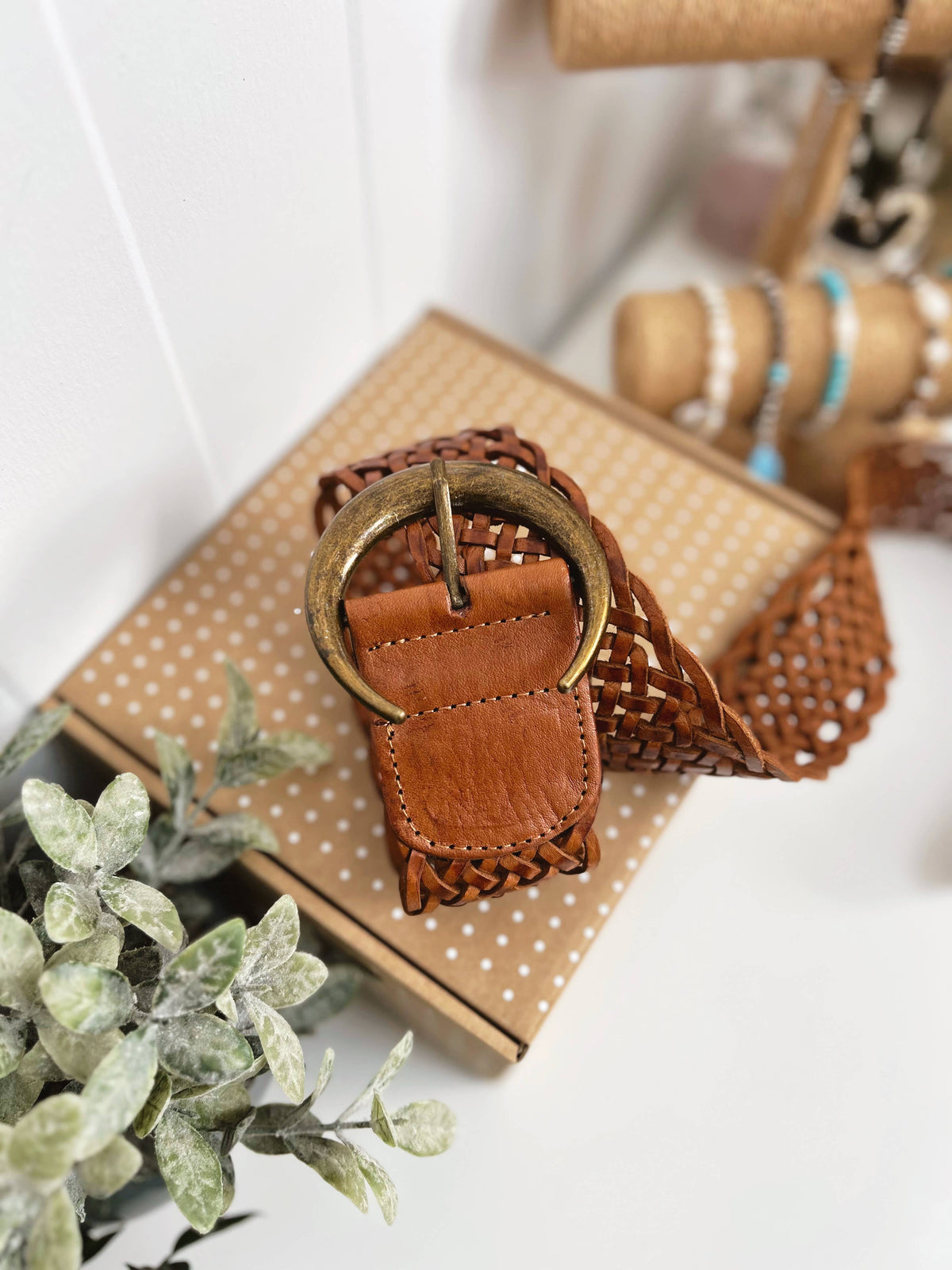 Moon - Boho Style Wide Leather Belt - Brown