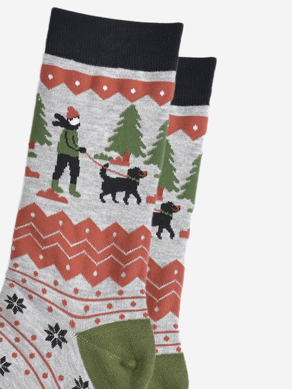Men's Bamboo Socks - Grey/Green, Man and His Dog