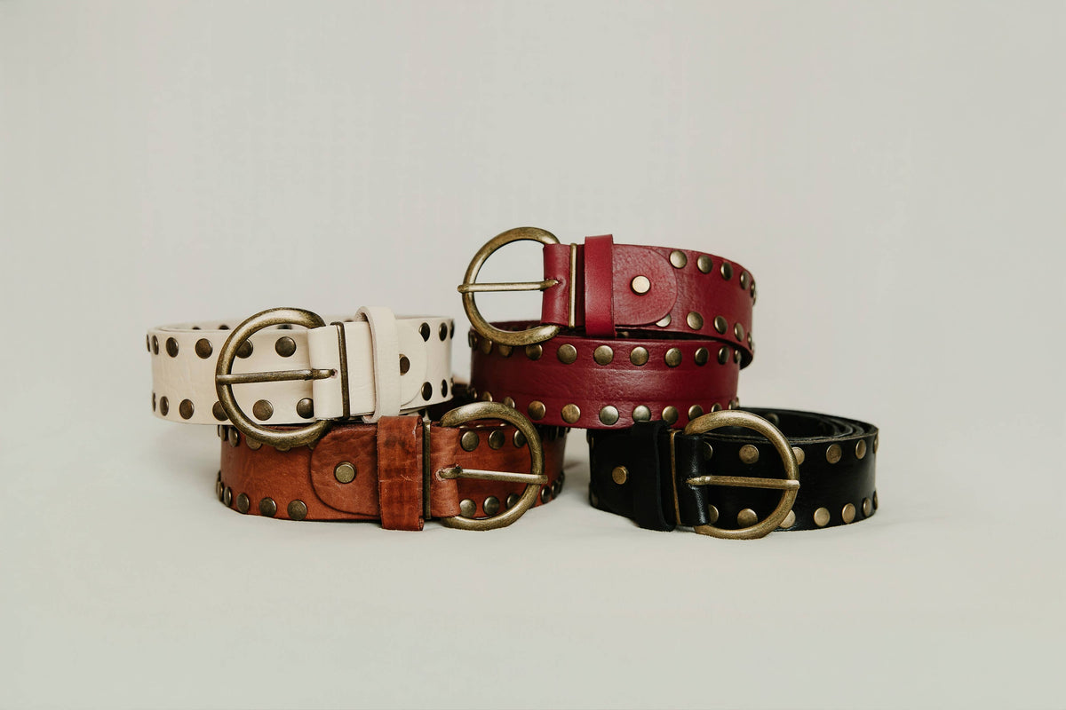 Cirius Leather Belt With Studs - Black