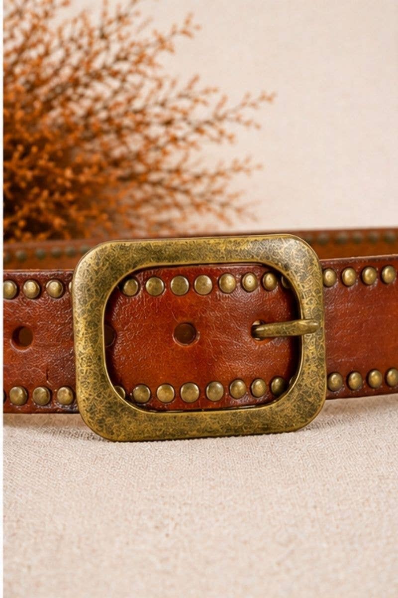 Helios - Leather Belt w Studs - Light Brown