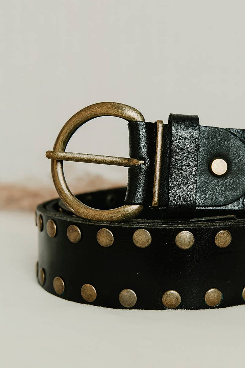 Cirius Leather Belt With Studs - Black