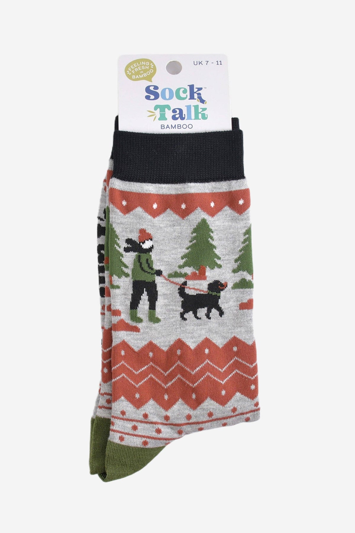 Men's Bamboo Socks - Grey/Green, Man and His Dog