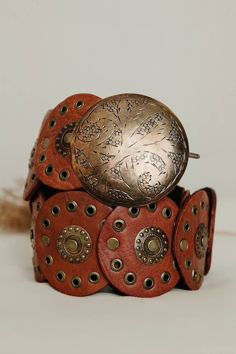 Alpha Leather Belt Boho Midi  - Light Brown