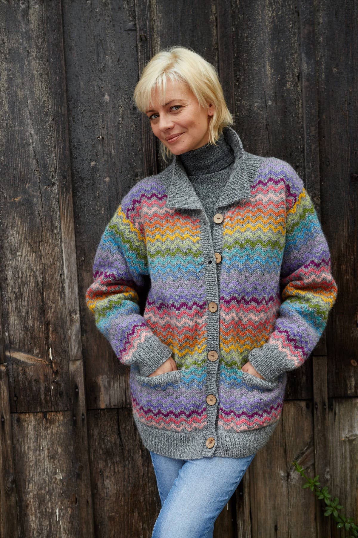 San - Clemente Stripe Wave Knit Cardigan Grey - Rainbow