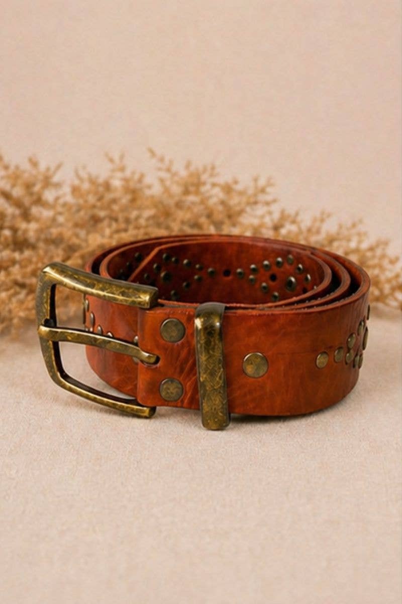 Boho - Alex - Leather Belt w Studs - Brown