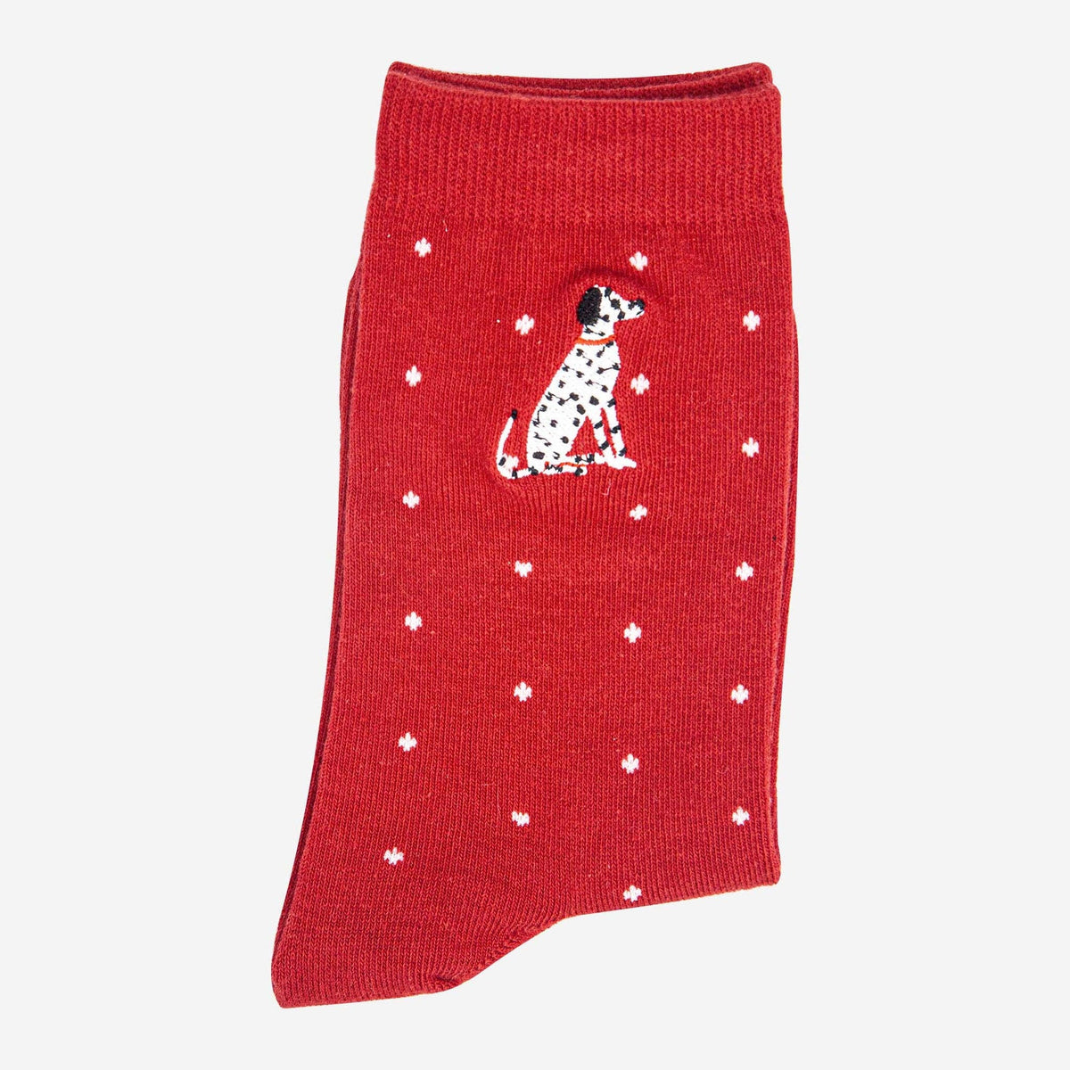 Women's Embroidered Ankle Socks - Red, Dalmatian Polka Dot