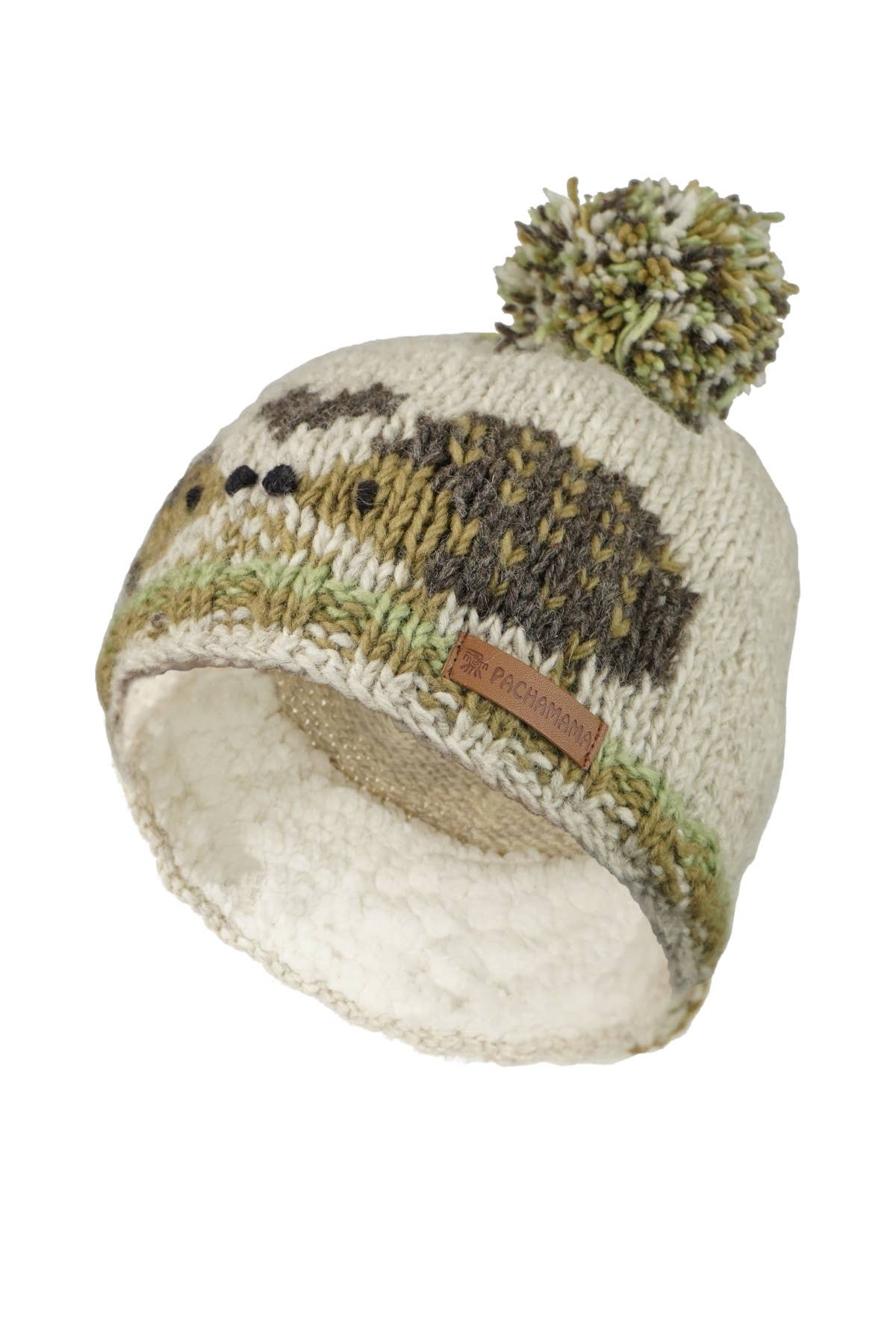 Hedgehog Hand Knitted Wool Animal Bobble Beanie Hat - Natural