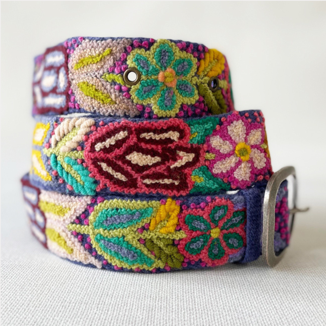 Jenny Krauss - Floral Hand Embroidered Wool Belt - Purple Folklorica