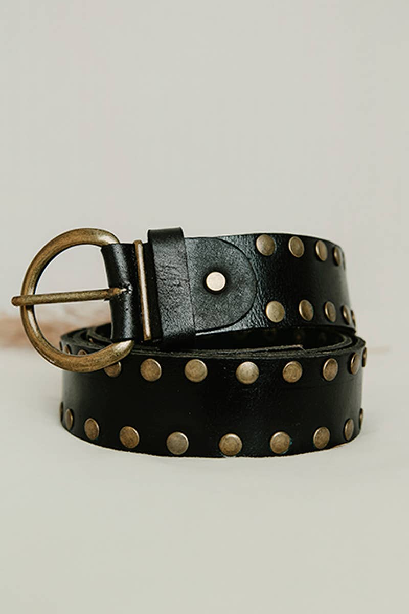 Cirius Leather Belt With Studs - Black
