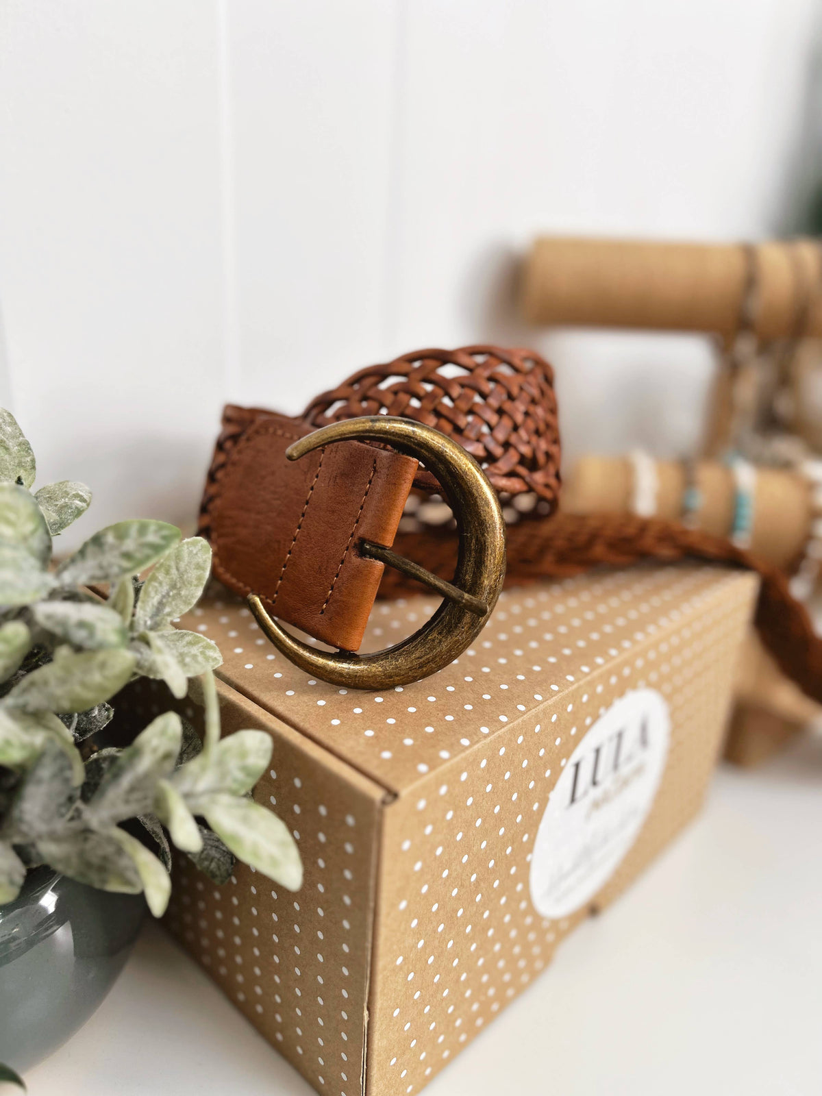 Moon - Boho Style Wide Leather Belt - Brown