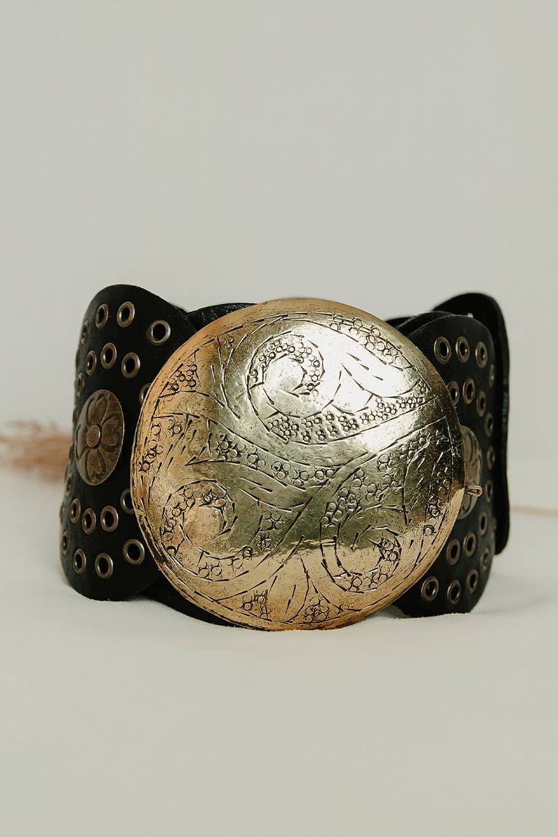Alpha Boho Wide Leather Belt - Black