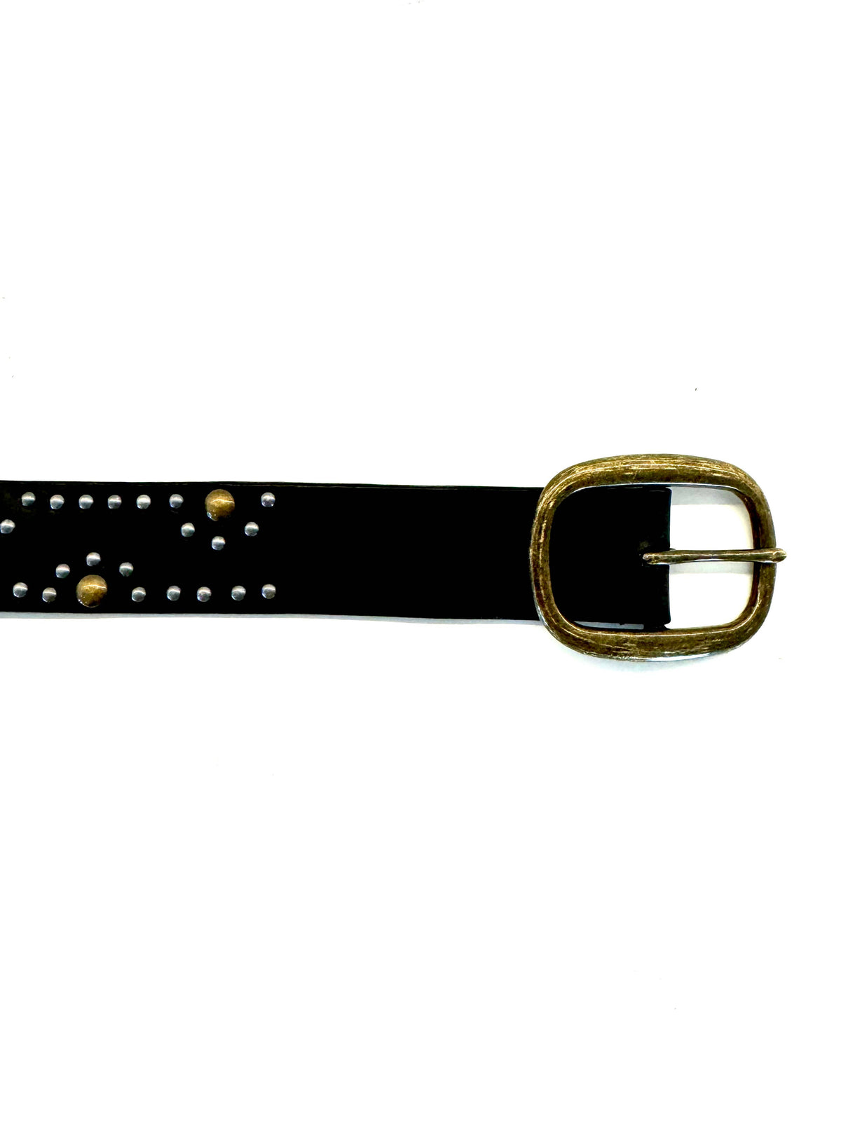 Ginger Blue - Leather Belt with Aged Brass and Silver Studs - Black