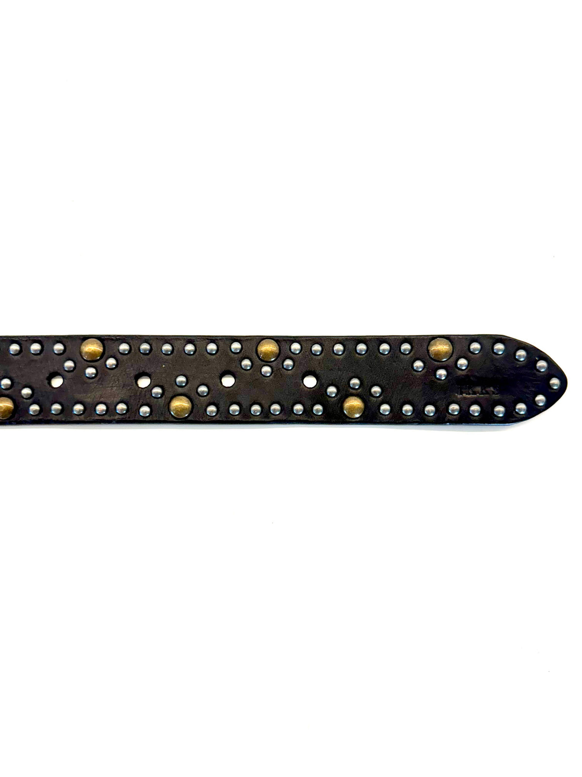Ginger Blue - Leather Belt with Aged Brass and Silver Studs - Black