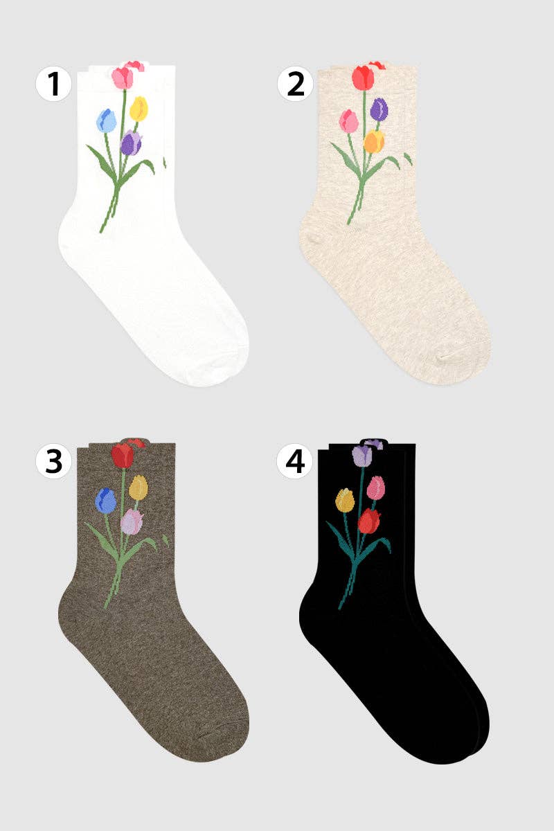 Women's Crew Tulip Flower Socks