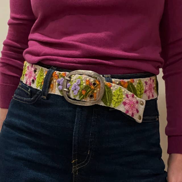 Jenny Krauss - Hand Embroidered Wool Belt - Freshwater Floral