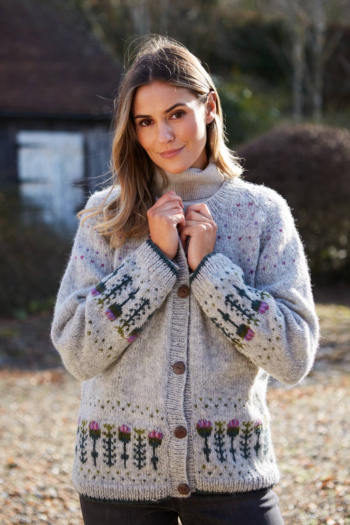 Wildflower – Handmade Thistle Embroidered Wool Button Cardigan