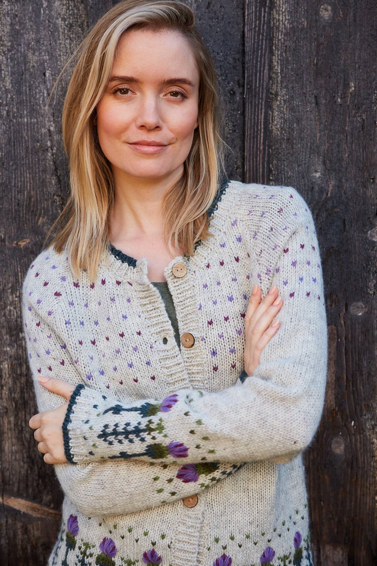 Wildflower – Handmade Thistle Embroidered Wool Button Cardigan