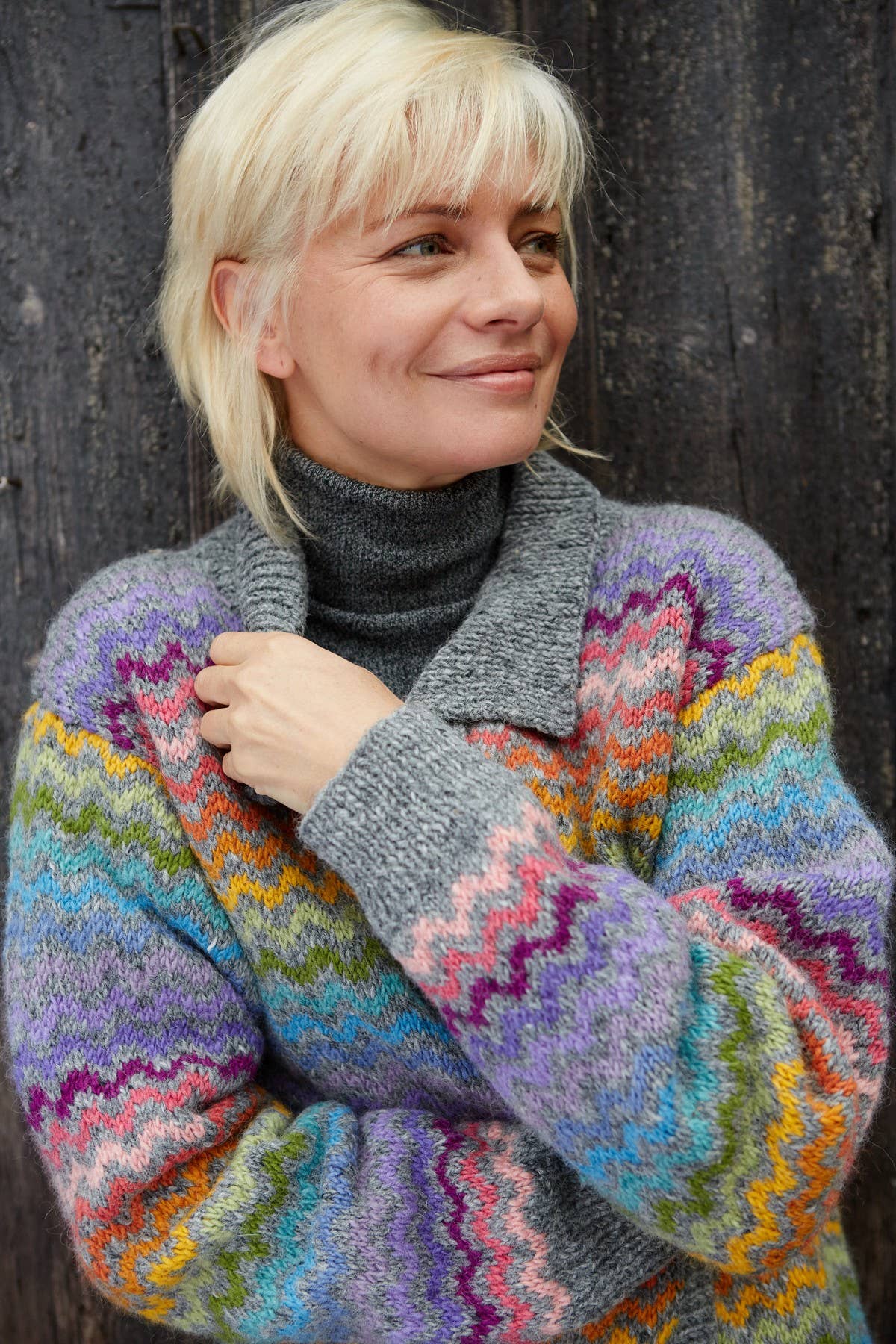 San - Clemente Stripe Wave Knit Cardigan Grey - Rainbow