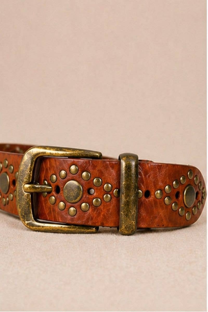 Boho - Alex - Leather Belt w Studs - Brown