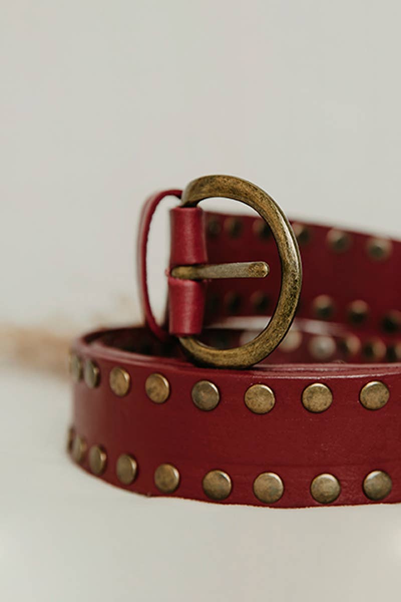 Cirius Leather Belt With Studs - Burgundy