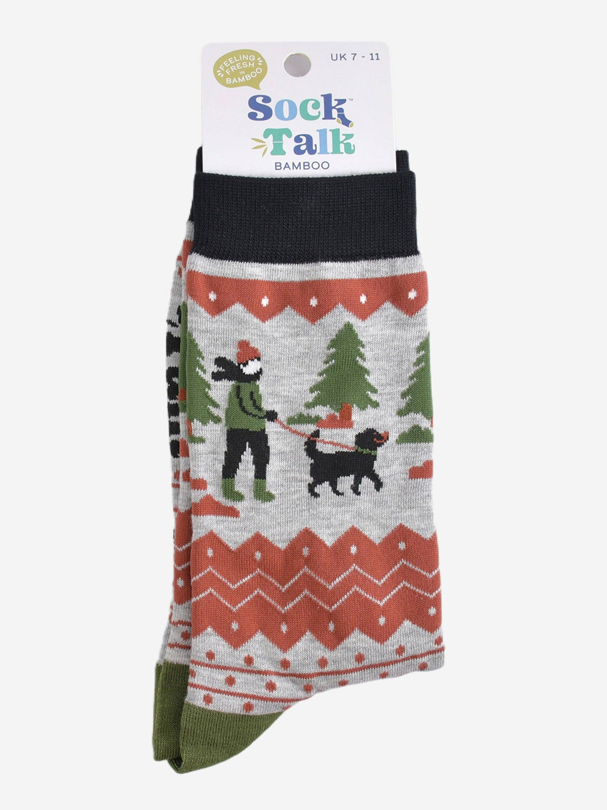 Men's Bamboo Socks - Grey/Green, Man and His Dog