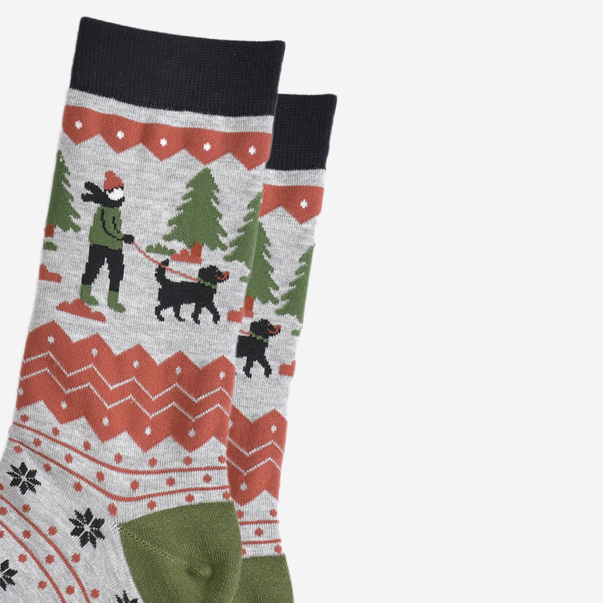 Men's Bamboo Socks - Grey/Green, Man and His Dog