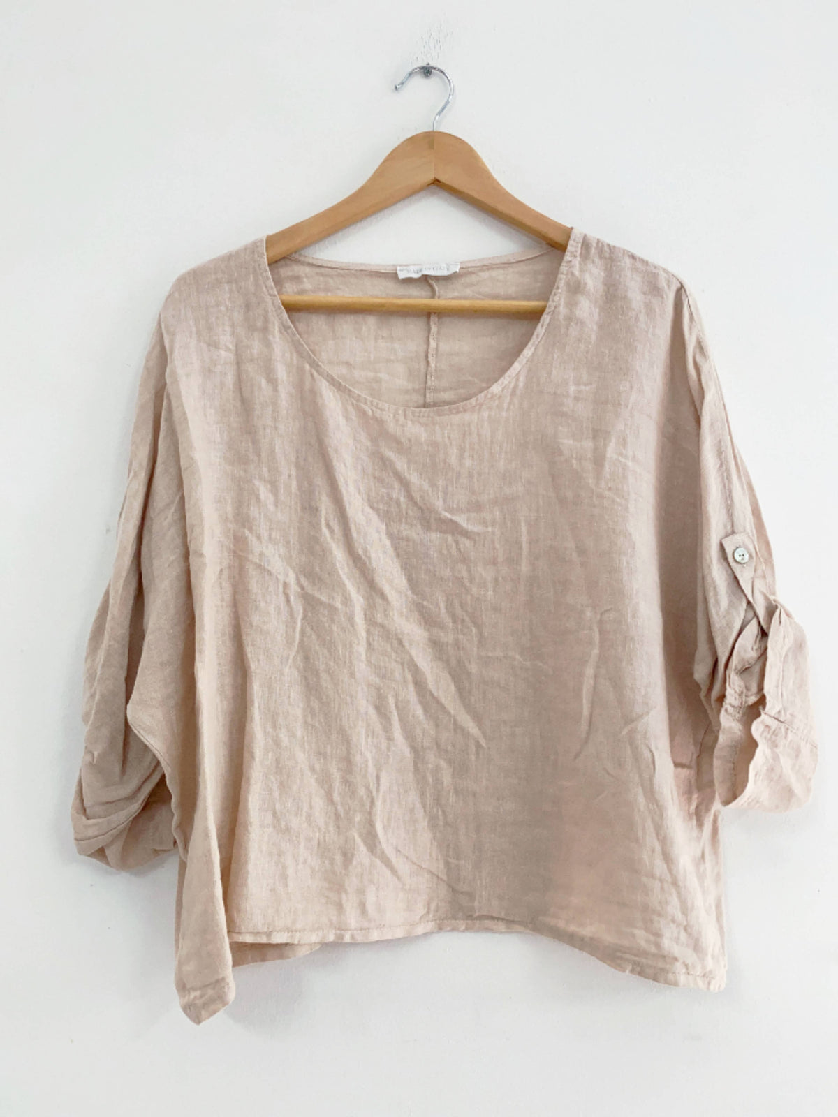 Italian Linen Basic Top Crop Sleeve w Button
