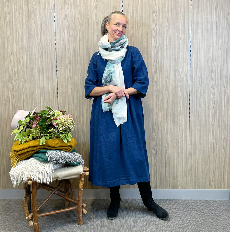 Ecolena 'Bec' Lithuanian Linen Dress -  Navy - LAST ONE - Size S
