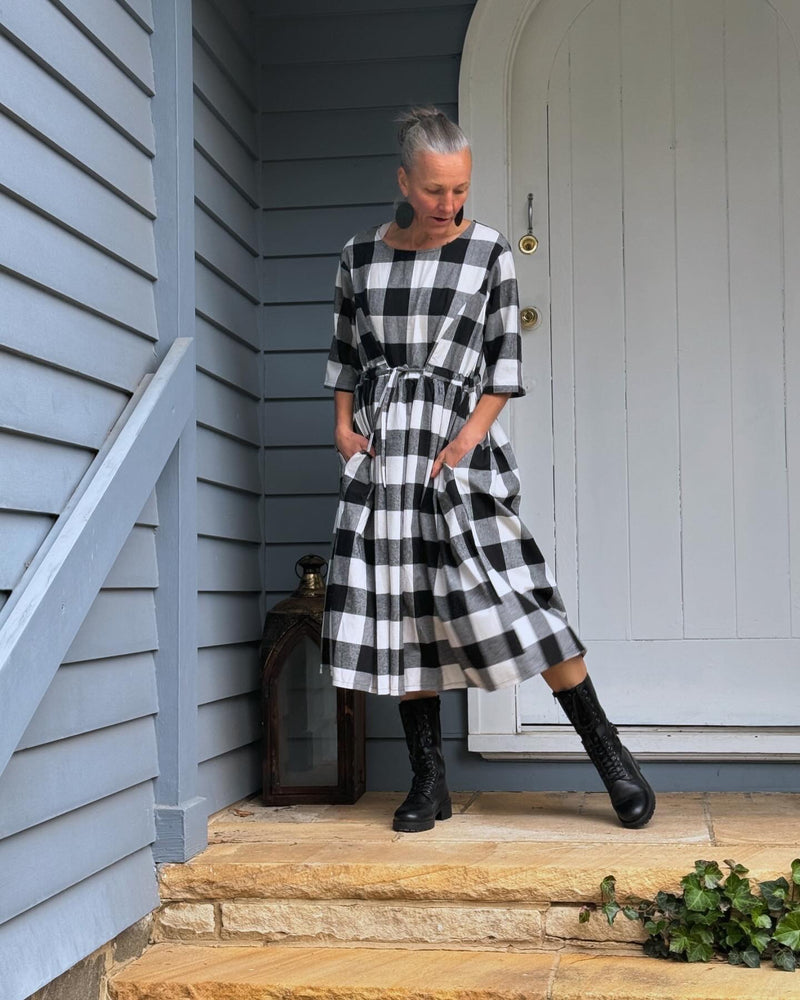 Winter Cotton Flannel Dress - Black Check