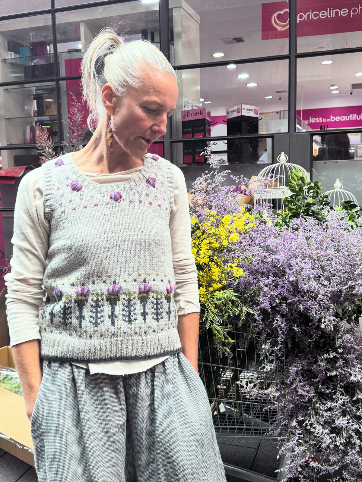 Wildflower - Thistle Knit Vest – Hand Embroidered Wool